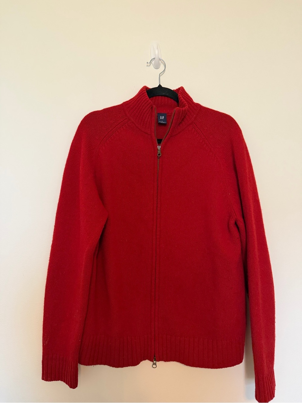 Vintage GAP Men’s Large Red 100% Lambswool Full Zip Sweater Jacket Y2K